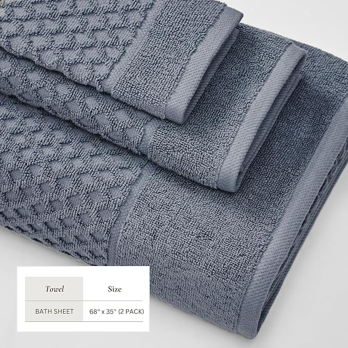 Great Bay Home Oversized Bath Sheets - 100% Cotton 2 Pack 68x35 Extra Large Towel - Absorbent, Durable, Quick-Dry Towels for Bathroom (Blue)