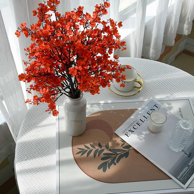 Mandy's Coral Artificial Baby’s Breath Flowers European 6 Bundles Silk Gypsophila with Bendable Stems for Fall Thanksgiving & Christmas Centerpiece Wedding Decor and Table Arrangements
