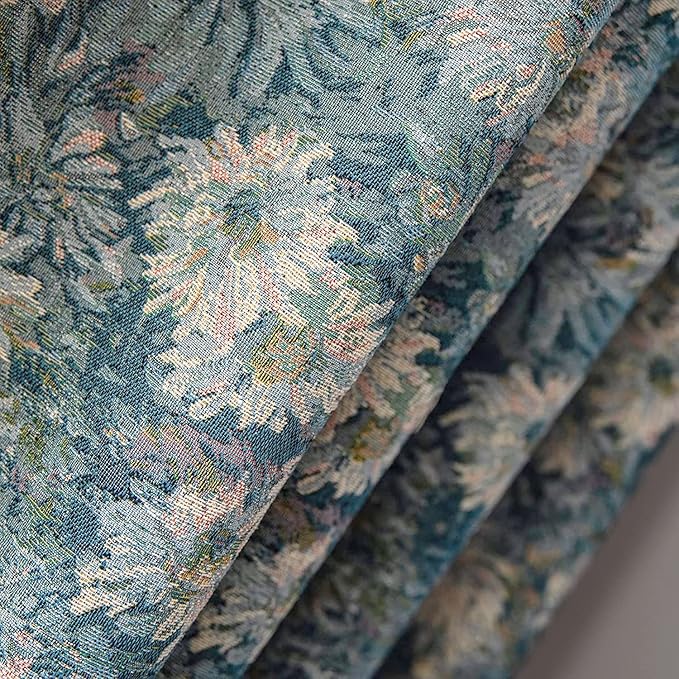 ENJOYBRIDAL Blue Floral Curtains 96 Inch Length 2 Panels Farmhouse Semi Sheer Drapes for Living Room Bohemian Rustic Rod Pocket Window Curtain Panels with Tassel Jacquard Bedroom Window Treatments