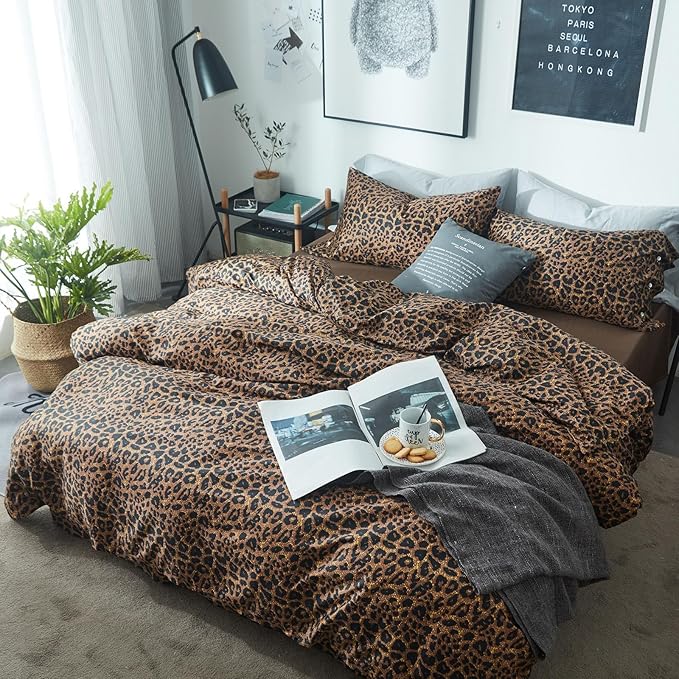 LifeTB Leopard Comforter Set Queen Comforter Set 3 Pieces Leopard Print Comforter Fluffy Soft Microfiber Bedding Set for All Seasons Animal Cheetah Print Queen Size Comforter with 2 Pillowcases