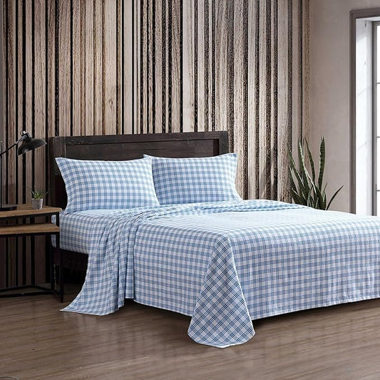 Eddie Bauer - King Bed Sheets, Cotton Flannel Bedding Set with Matching Pillowcases, Brushed for Extra Softness, Deep Pocket, Oeko-Tex Certified (Arrowhead Tartan Blue)