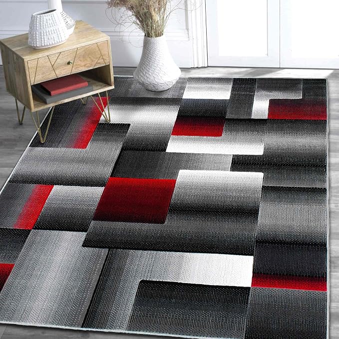 HR 8’ x 10’ Rug in Lava - Premium Quality Lava/Black/Gray Abstract Geometric Modern Squares Pattern Area Rug - Contemporary Styling for Living Room, Bedroom - Unique Home Decor