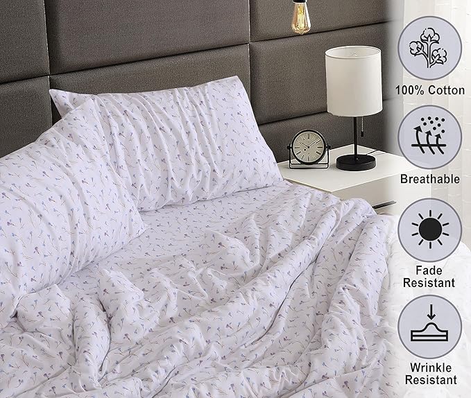 RUVANTI Flannel Sheets Queen Size - 100% Cotton Double Brushed Bed Sheets, Deep Pockets 16 Inches Queen Sheet Set, All Seasons Breathable & Extra Soft - Warm & Cozy, 4 Piece, Navlight