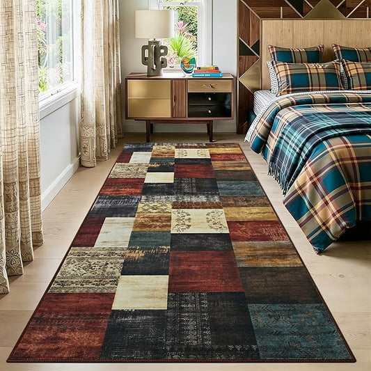 Tepook Modern Runner Rug for Living Room, 2x6 Washable Rugs for Bedroom Hallway, Geometric Patchwork Runner Rug Non-Slip Indoor Throw Carpet for Entryway Kitchen Office Home Decor, Multi