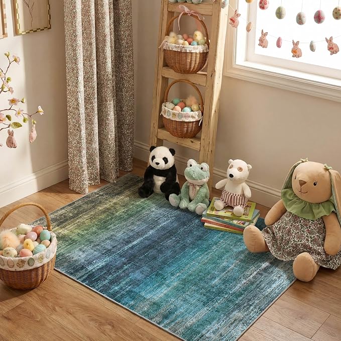 Kokia Abstract Area Rug Washable 2x3 Non-Slip Stain Resistant Entryway Rug Soft Indoor Mat for Kitchen Door Decor, Oslo Teal