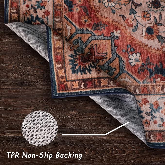 vivorug 6x9 Area Rug, Ultra-Soft Washable Rug for Living Room, Dinner Room, Bedroom, Non-Slip Vintage Beige Rug, Indoor Carpet Large Area Rug