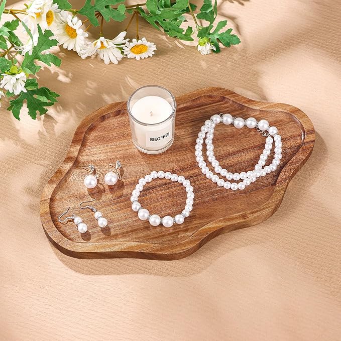 Small Decorative Tray Wood Decorative Serving Tray for Candles Perfume, Cloud Wooden Jewelry Tray Trinket Dish, Wooden Trays for Coffee Table Home Decor