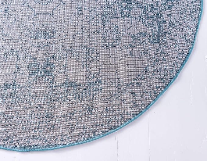 Unique Loom Bromley Collection Area Rug - Wells (8' Round, Turquoise/ Ivory)