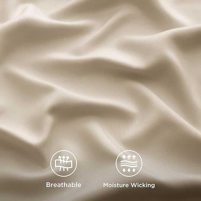Bedsure King Size Sheet Set, Cooling Sheets King, Rayon Derived from Bamboo, Deep Pocket Up to 16", Breathable & Soft Bed Sheets, Hotel Luxury Silky Bedding Sheets & Pillowcases, Beige