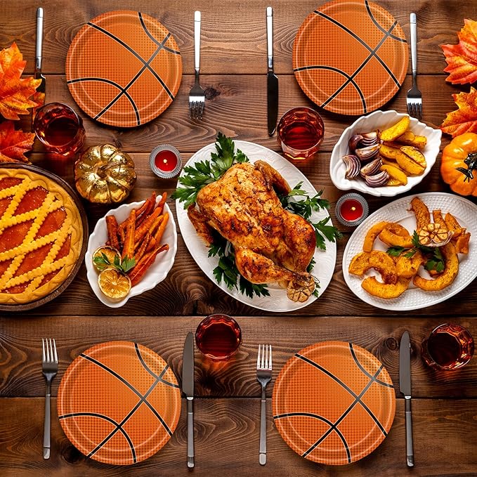 72 Pcs Basketball Paper Plates and Napkins - Disposable Party Plates and Napkins Tableware Set for Sports Birthday Party, Baby Shower - Serves 24