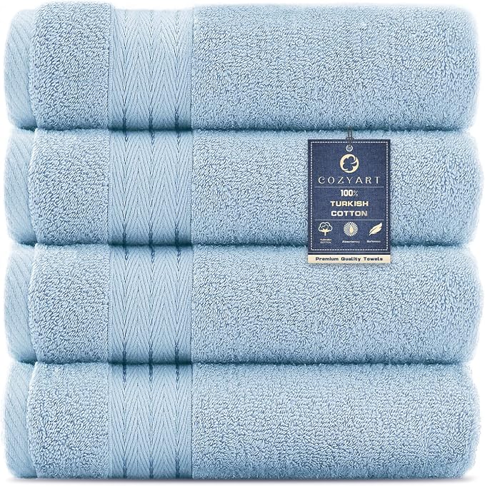 COZYART Light Blue Hand Towels for Bathroom 4 Pcs, 13x30 100% Cotton Guest Hands Towel Set Super Soft Absorbent Durable 650 GSM for Daily Use