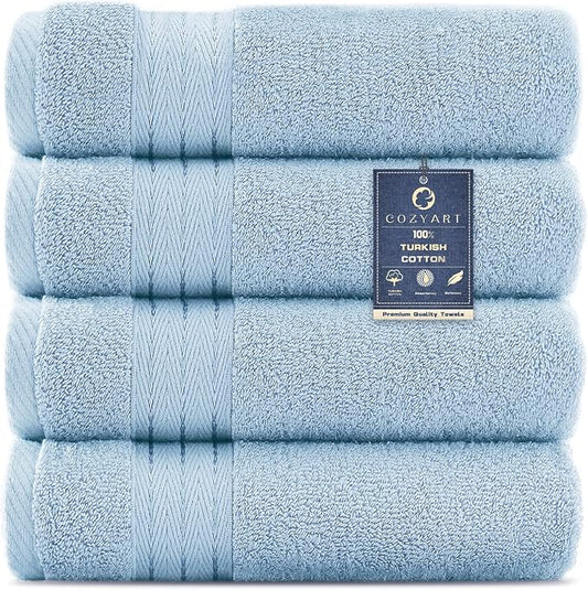 COZYART Light Blue Hand Towels for Bathroom 4 Pcs, 13x30 100% Cotton Guest Hands Towel Set Super Soft Absorbent Durable 650 GSM for Daily Use