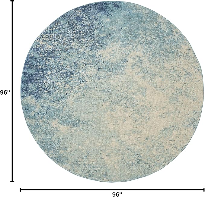 Nourison Home Passion Navy/Light Blue 8' x Round Area-Rug, Modern, Abstract, Easy-Cleaning, Non Shedding, Bed Room, Living Room, Dining Room, Kitchen, (8' Round)
