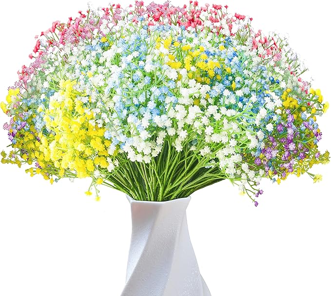 JIFTOK Babys Breath Artificial Flowers, 24 Pcs Fake Flowers Gypsophila Bouquet Fall Flowers Artificial for Decoration, Real Touch Silk Flower for Wedding Christmas DIY Party Home Garden (Mix Color)