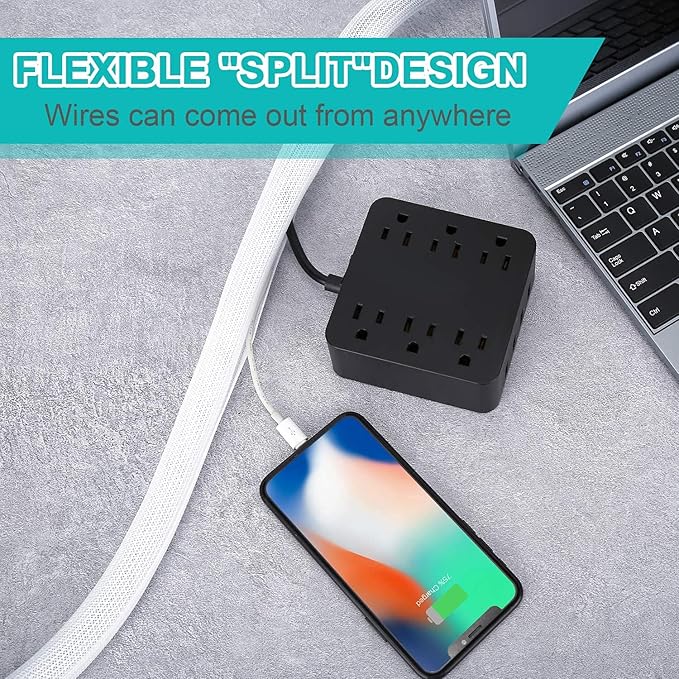 6.6ft - 1 inch White Cable Sleeve, Cable Organizer for Desk PC TV Computer, Wire Protector Cable Wrap Cover, Cord Management for Home Office