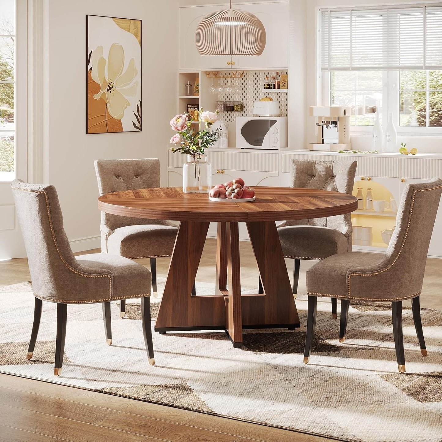 Tribesigns 47-Inch Round Dining Table - Rustic Brown Wood Kitchen Table for 4-6 | Farmhouse Accent Furniture