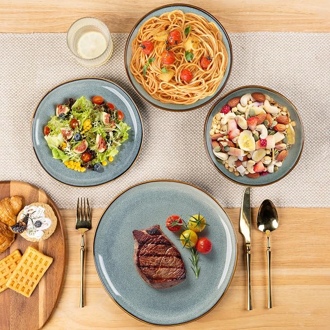 AmorArc Ceramic Dinnerware Sets,Handmade Reactive Glaze Stoneware Plates and Bowls Sets,Highly Scratch Resistant | Dishwasher & Microwave Safe Dishes Set,Service for 6 (24pc)
