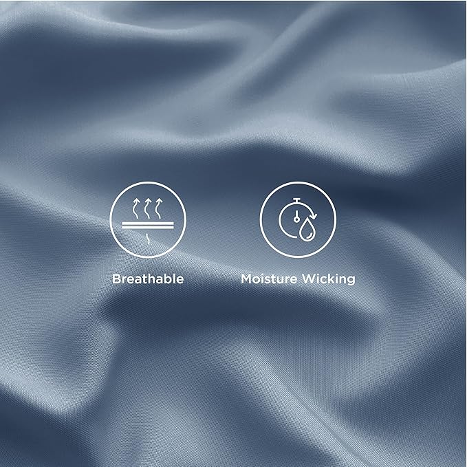 Bedsure California King Sheet Sets, Cooling Sheets, Rayon Derived from Bamboo, Breathable & Soft, Deep Pocket Up to 16 Inches, Hotel Luxury Silky Bedding for Hot Sleepers, Dusty Blue