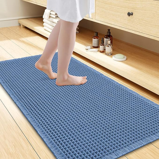 Smiry Waffle Bath Mat 47x24, Extra Soft Absorbent Bathroom Rugs, Non Slip Machine Washable Quick Dry Bath Rugs for Bathroom Floor, Tub, Shower, Home Decor Accessories, Blue