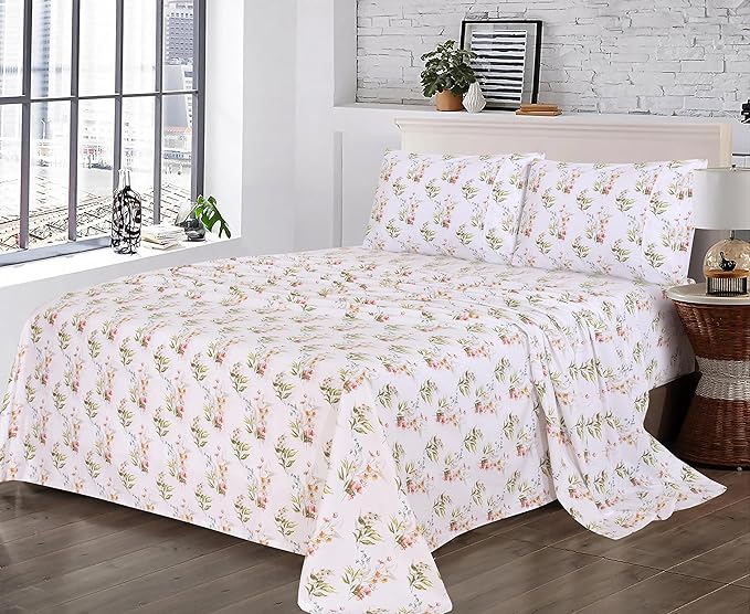 RUVANTI 100% Cotton Full Size Bed Sheets, 4 Pieces, Soft & Breathable Percale Weave Bedding, Deep Pocket 16", Hotel Standard, Crisp Cool Feel, Durable, Perfect Sheet Set Floral, Floral Bliss