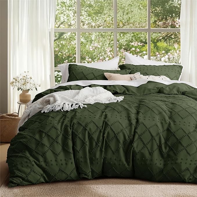 Bedsure Boho Duvet Cover King Size - Dark Green Breathable & Soft Boho Bedding, Machine Washable Comforter Cover for All Seasons, Includes 1 Duvet Cover 104"x90" with 2 Pillow Shams & Zipper Closure