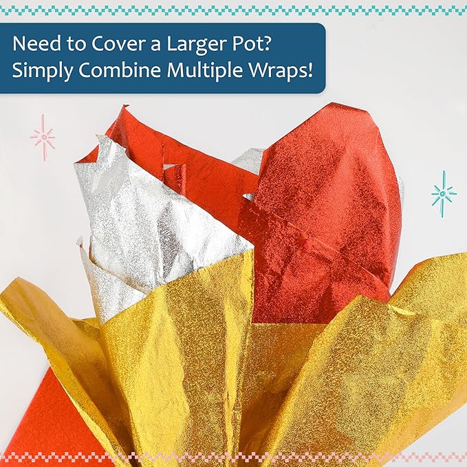 10 PCS Foil Wrap for Potted Plant, 19.7×19.7 inches Red Floral Foil Plant Pot Covers, Matte Texture Wrapping Paper for Christmas Plant Pot, Foil Wrapping Paper for DIY Christmas Flower Pot (Red)