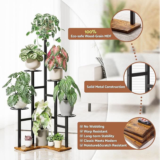 5 Tiered Corner Plant Stand Tall Indoor, Metal Plant Stand Outdoor for Multiple Plants, Flower Pot Holder Shelf Planter for Patio Garden, Living Room, Bedroom, Office - BlackDiamond