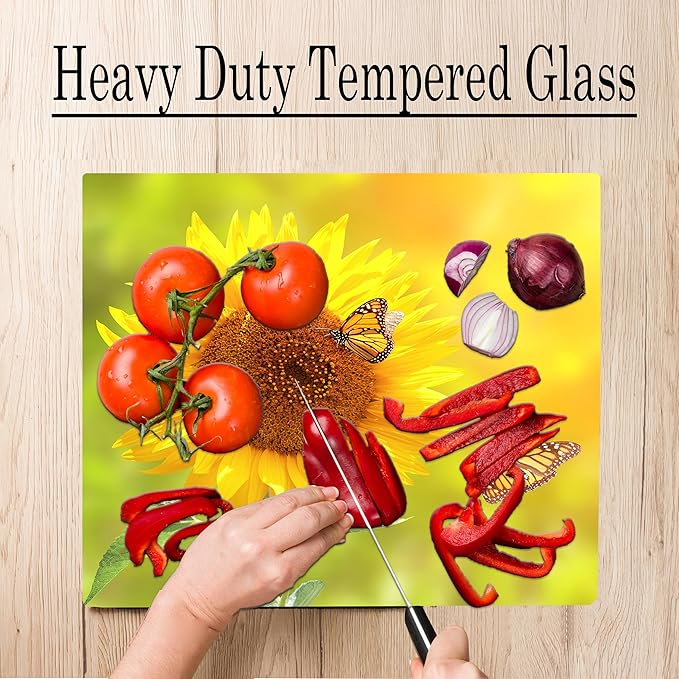 Sunflower Floral Pattern Flower Love Kitchen Glass Cutting Board Decorative Valentine's Mother's Day Gift For Her Flowers (Sunflower)