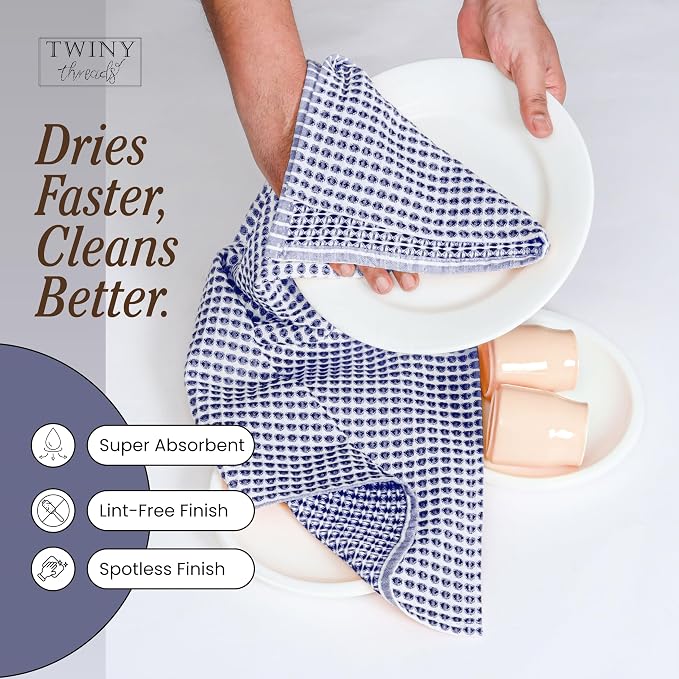 TWINY threads Circle Waffle Dish Cloths 4 Pack, 16x26 Inch, 100% Cotton, Thick, Heavy Duty, Ultra Absorbent, Commercial Grade Wash Rags, Perfect for Drying Dishes, General Cleaning, Multi Colors