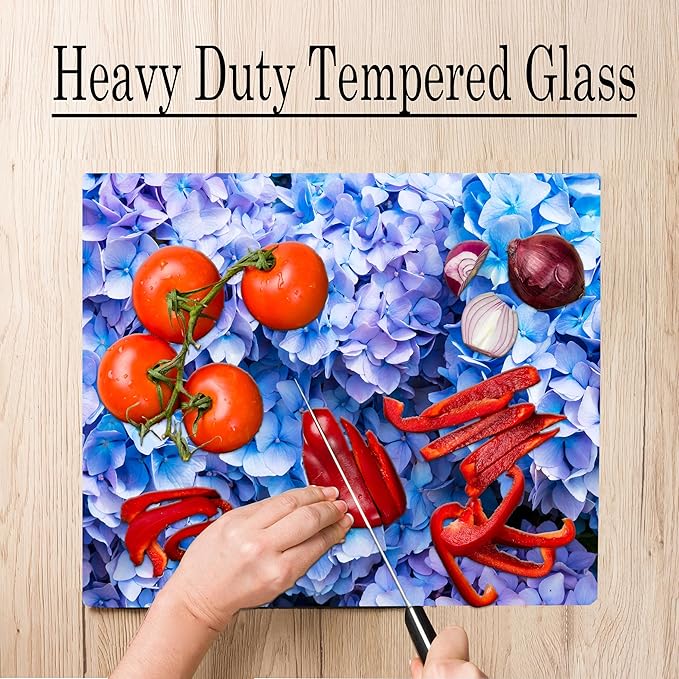 Blue Hydrangea Floral Pattern Flower Love Kitchen Glass Cutting Board Decorative Valentine's Mother's Day Gift For Her Flowers (Blue Hydrangea)