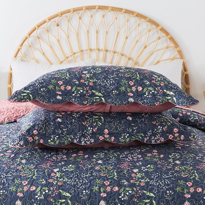 HoneiLife Queen Quilt Bedding Set - Floral Quilt Sets for Queen Bed, 3-Piece Wildflower Bedspreads,Botanical Coverlets Bed Cover, Microfiber Bedding Set All Season Quilts-Flower Sea