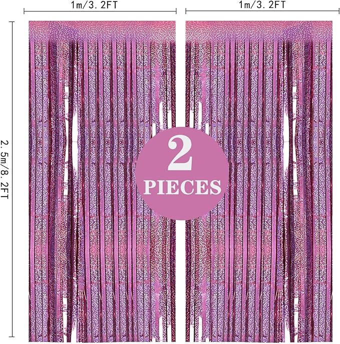 2 Pack 3.2ft x 8.2ft Pink Metallic Tinsel Foil Fringe Curtains Backdrop for Pink Party Birthday Wedding Bachelorette Baby Shower Holiday Party Decorations Photo Booth Props