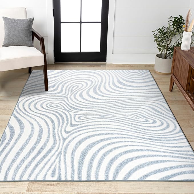 JONATHAN Y Maribo High-Low Abstract Striped Light Blue/Ivory 10x14 Indoor/Outdoor Area Rug, Pet Friendly, Non-Shedding, Stain Resistant, Easy-Cleaning for Backyard, Patio (SCN103C-14)