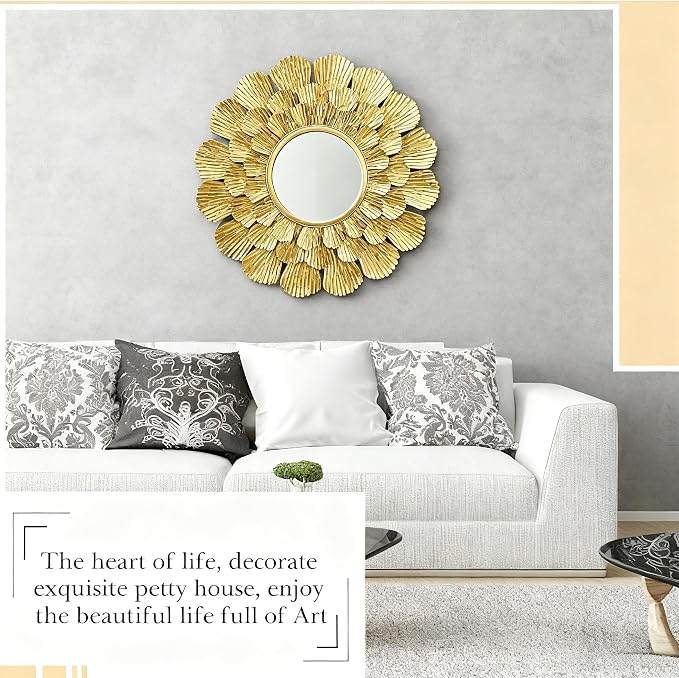 Round Gold Mirror ，33.5" Large Sunburst Mirror with Metal Frame, Wall Decor Mirrors for Hallway,Bedroom, Living Room