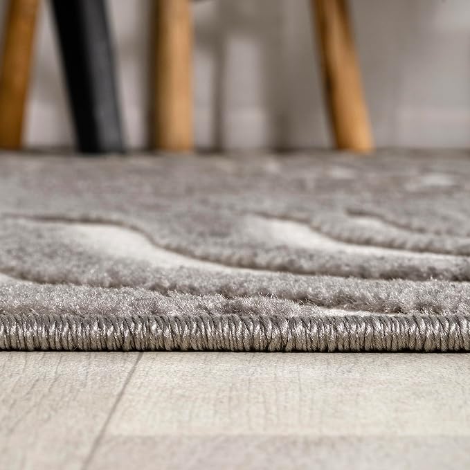 JONATHAN Y Maribo High-Low Abstract Striped Gray/Ivory 6' Round Indoor/Outdoor Area Rug, Pet Friendly, Non-Shedding, Stain Resistant, Easy-Cleaning for Backyard, Patio, Porch (SCN103B-6R)