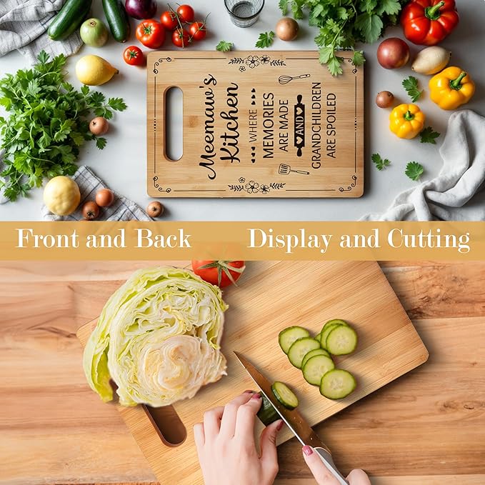 Meemaw Gifts Cutting Board Chopping Board, Grandma Kitchen Gifts, Grandma Birthday Gifts, Grandma Gifts from Grandchildren, Gifts for Grandma Decorative Bamboo Cutting Board for Kitchen