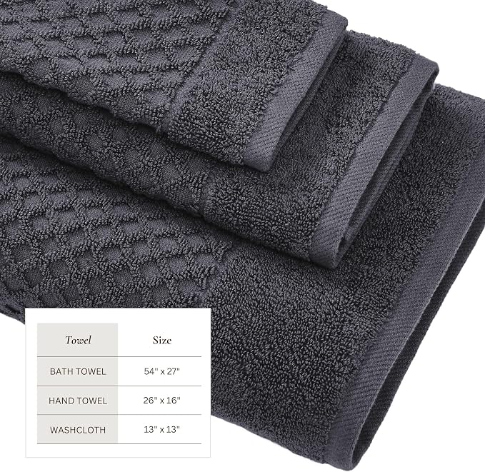 Great Bay Home Bath Towels - 100% Cotton 6 Piece Towel Set - Diamond Waffle Weave - Absorbent, Durable, Quick-Dry Towels for Bathroom (Stone Blue)