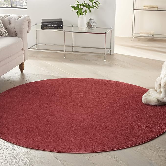Nourison Home Nourison Essentials Brick Red 6' x Round Area Rug - Easy Clean, Non Shedding, Bed Room, Living Room, Dining Room, Kitchen (6' x Round)