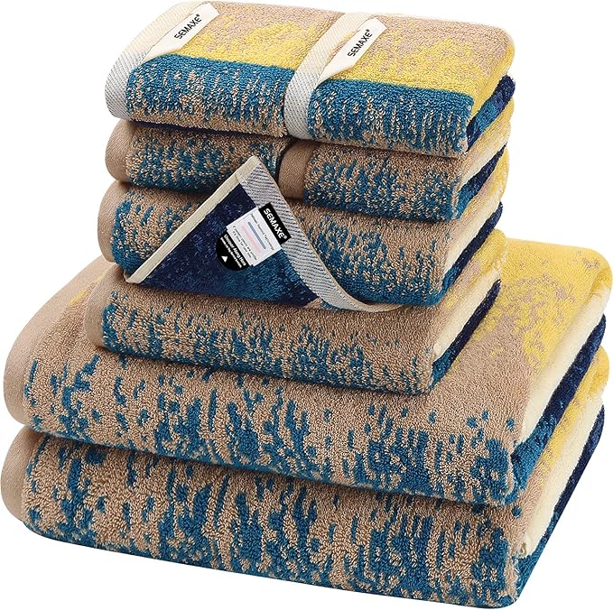 SEMAXE Bath Towel Set, 8 Piece Towel Set for Bathroom, Quick Dry Cotton Towels with Hanging Loops, Easy Care, Coastal Ombre