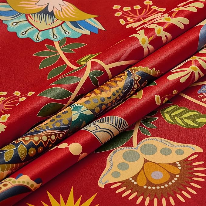 XiDi Red Floral Curtains 102 Inches Long 2 Panels 100% Blackout Vintage Botanical Leaf Patterned Curtains for Living Room Bedroom Thermal Insulated Room Darkening Luxury Colorful Drapes Grommet 52x102