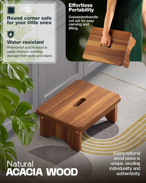 FANATU Wooden Step Stool - Heavy-Duty 6.5'' Portable Support with 550 Lbs Capacity | Non-Slip Design for Kitchen & Bedroom