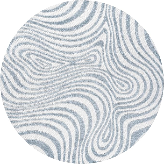 JONATHAN Y Maribo High-Low Abstract Striped Light Blue/Ivory 7' Round Indoor/Outdoor Area Rug, Pet Friendly, Non-Shedding, Stain Resistant, Easy-Cleaning for Backyard, Patio, Porch (SCN103C-7R)