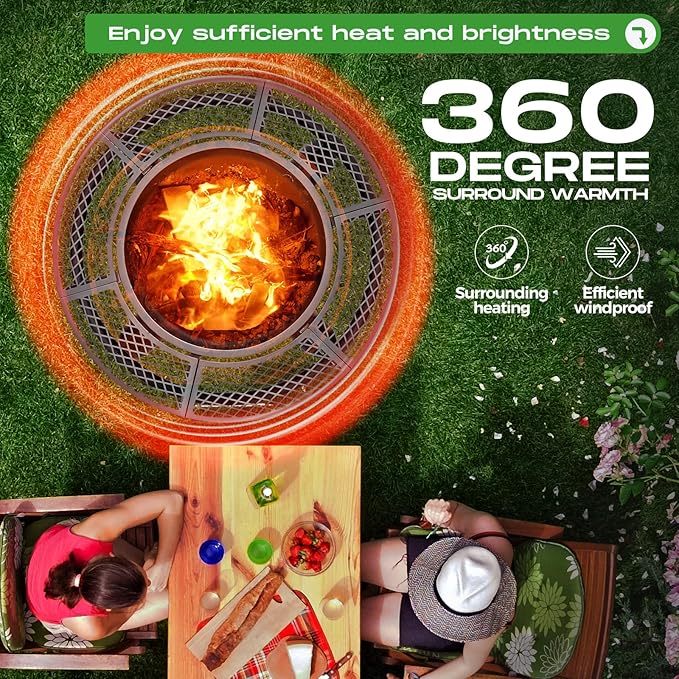 Panovue 47 Inch Outdoor Wood Burning Fire Pit with 2 Grills,Extra Large 3-in-1 Fire Pit with Metal Lid & Fire Poker, Heavy Duty BBQ Firepits for Outside, Backyard, Bonfire, Patio & Party (47'' Black)