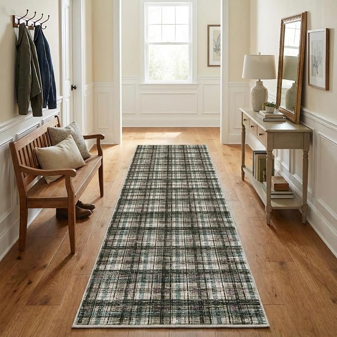 Modern Runner Rug 2x10 Non-Slip Washable Kitchen Runners, Low Pile Non-Shedding Floor Carpet, Stain Resistant Long Accent Rug for Kids Room, Bedroom Laundry Bathroom Foyer