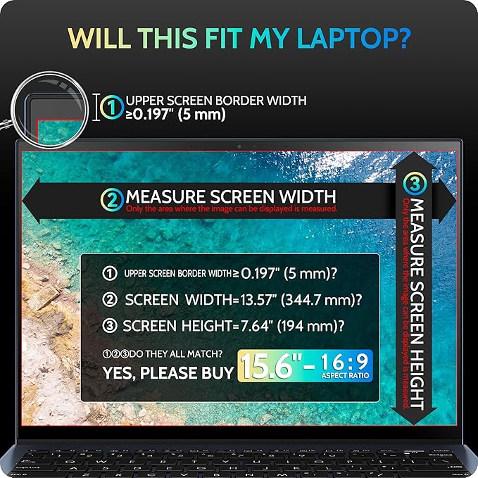 Peslv Magnetic Laptop Privacy Screen 15.6 inch for 16:9 Computer Monitor, 15" Removable Anti Glare Protector Blue Light Filter Shield Compatible with Lenovo Hp Dell Acer Asus Thinkpad Envy Xps