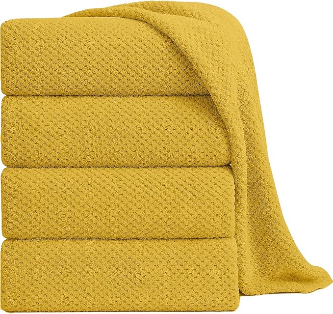 Smuge Extra Large Bath Towel Sheet Set 35x70 Inches - Oversized Bath Towels Set,Jumbo Large Microfiber - Quick Dry,Super Soft,Highly Absorbent Towel Set for Bathroom,Hotel,SPA,Pack of 4(Sweet Yellow)