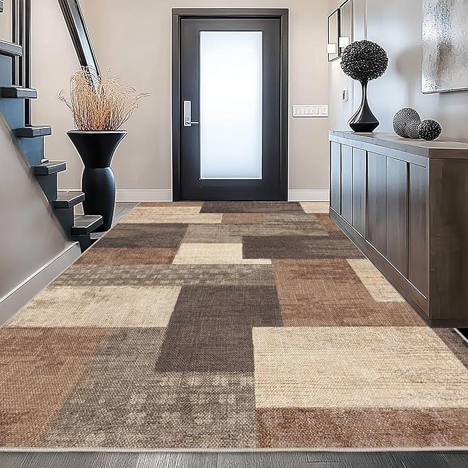 Modern Geometric Patchwork Indoor Area Rug for Living Room, Beige 6'x 9' Large Rug Rockwood Collection Hardwood Floors Decor for Bedroom, Beige Throw Carpet for Office Entryway Dining Room