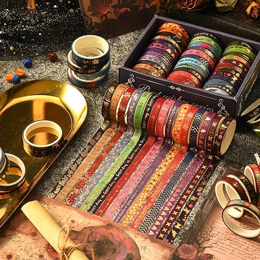 Songdao 36 Rolls Skinny Washi Tape Set Gold Foil Detailing Arts Adhesive Tapes Basic Patterns Decorative Masking Tape Sets for Craft, Kids, Scrapbook, DIY, Gift Wrapping (Bronzing Letters)