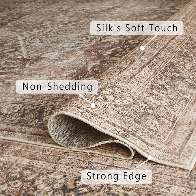 vivorug Brown Runner Rug 2x10 Machine Washable Rug with Non-Slip Backing, Ideal for Kitchen Hallway Entryway Laundry Room - Vintage, Durable, Easy Clean, Low Pile Carpet Runner