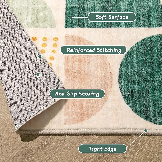 MUJOO Green Runner Rug Washable,Boho 2x6 Area Rugs for Hallways Kitchen Bathroom Bedroom Entryway,Non Slip Carpet Long Mat Indoor,Soft Modern Abstract Sage Green